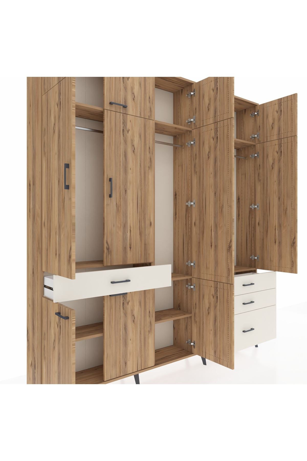 Arges Dolap 8 Raflı 4 Çekmeceli 3 Askılı 220x30x243 Çam-Çam/Aytaşı