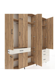 Arges Dolap 8 Raflı 4 Çekmeceli 3 Askılı 220x30x243 Çam-Çam/Aytaşı