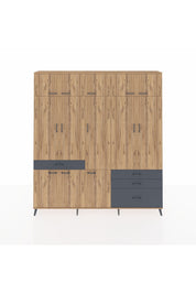Arges Dolap 8 Raflı 4 Çekmeceli 3 Askılı 220x30x243 Çam-Çam/Antrasit