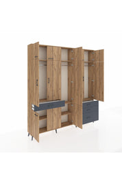 Arges Dolap 8 Raflı 4 Çekmeceli 3 Askılı 220x30x243 Çam-Çam/Antrasit