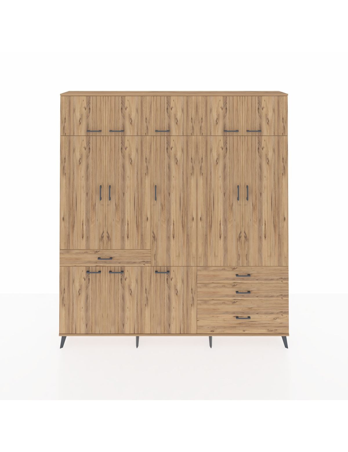 Arges Gardrop 8 Raflı 4 Çekmeceli 3 Askılı 220x30x243 Çam-Çam