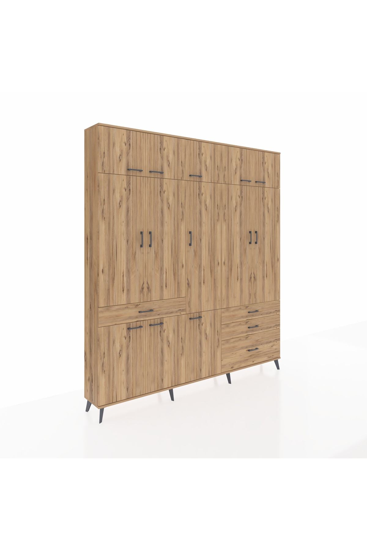 Arges Gardrop 8 Raflı 4 Çekmeceli 3 Askılı 220x30x243 Çam-Çam