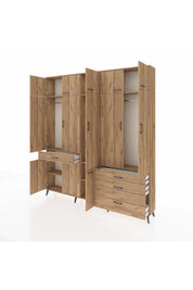 Arges Gardrop 8 Raflı 4 Çekmeceli 3 Askılı 220x30x243 Çam-Çam