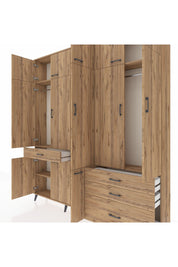 Arges Gardrop 8 Raflı 4 Çekmeceli 3 Askılı 220x30x243 Çam-Çam