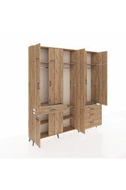 Arges Gardrop 8 Raflı 4 Çekmeceli 3 Askılı 220x30x243 Çam-Çam