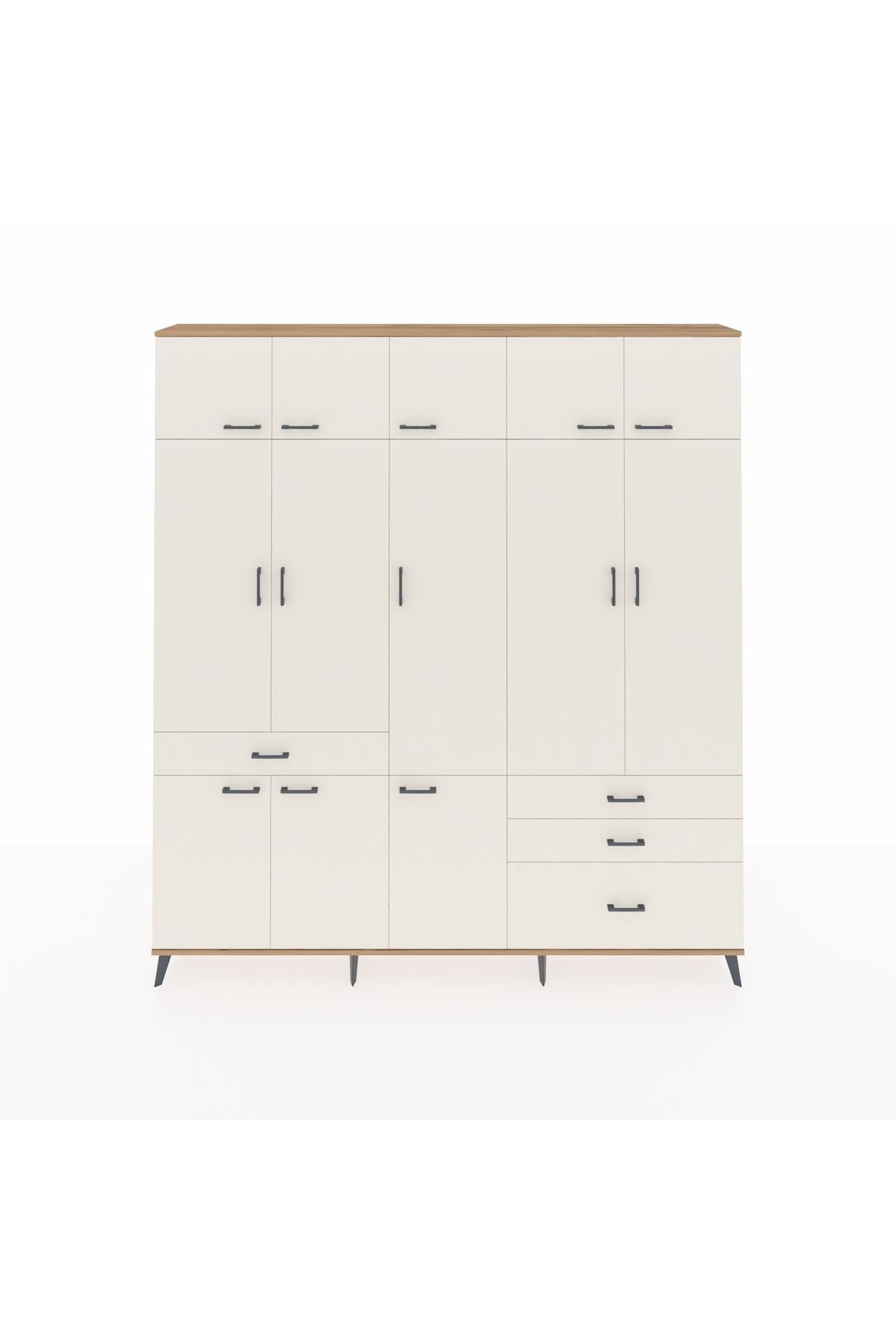 Arges Gardrop 8 Raflı 4 Çekmeceli 3 Askılı 220x30x243 Çam-Aytaşı