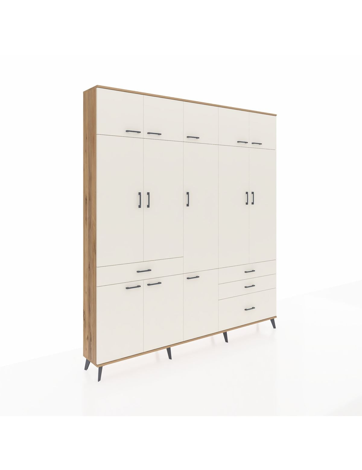 Arges Gardrop 8 Raflı 4 Çekmeceli 3 Askılı 220x30x243 Çam-Aytaşı