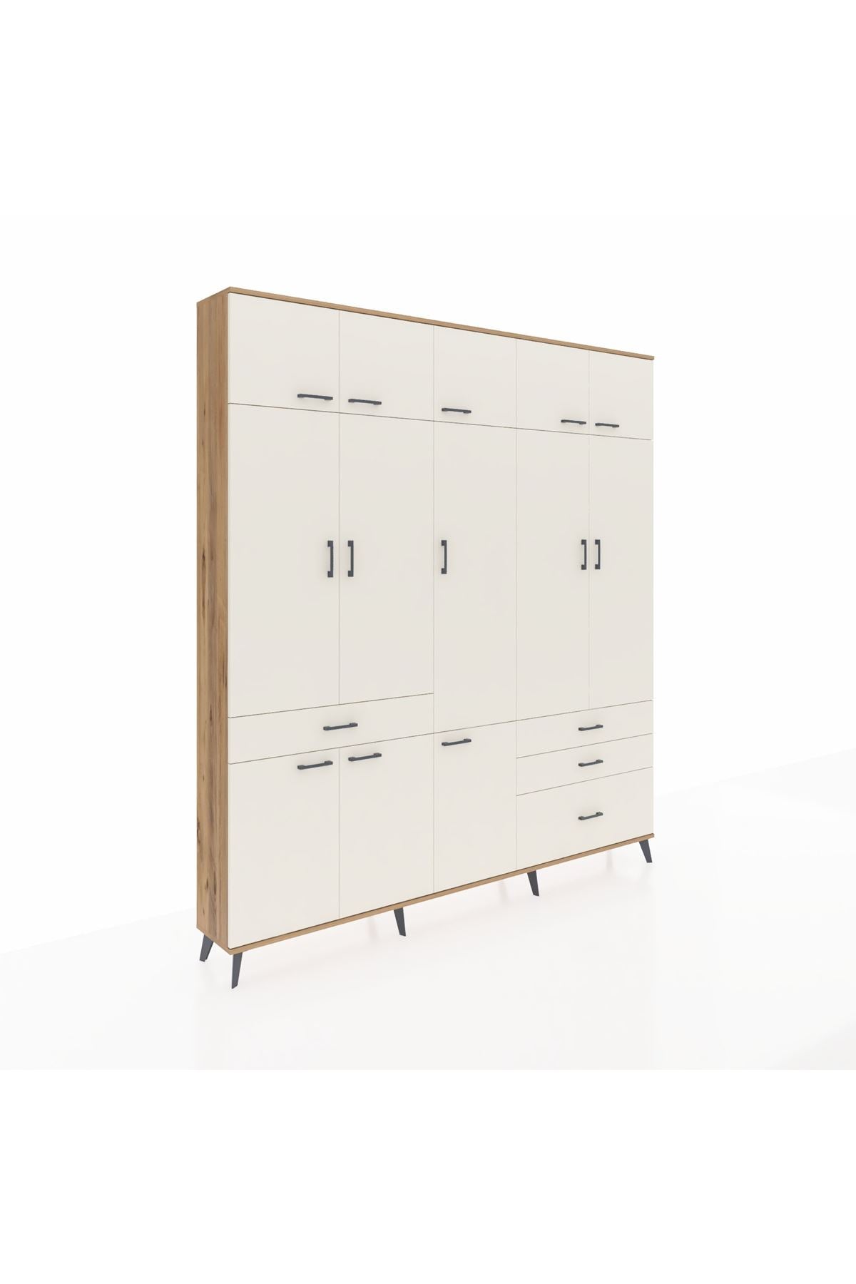 Arges Gardrop 8 Raflı 4 Çekmeceli 3 Askılı 220x30x243 Çam-Aytaşı