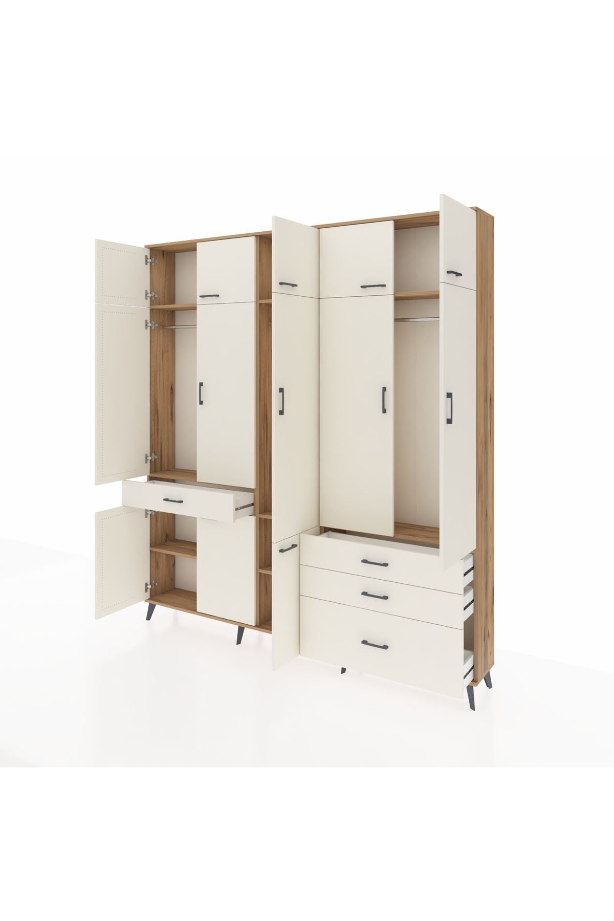 Arges Gardrop 8 Raflı 4 Çekmeceli 3 Askılı 220x30x243 Çam-Aytaşı