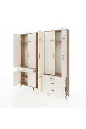 Arges Gardrop 8 Raflı 4 Çekmeceli 3 Askılı 220x30x243 Çam-Aytaşı