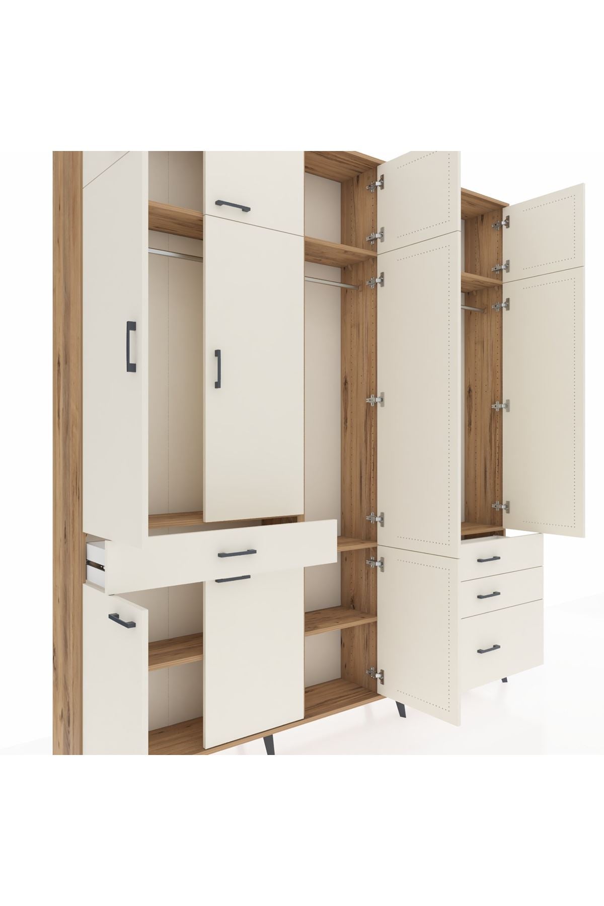 Arges Gardrop 8 Raflı 4 Çekmeceli 3 Askılı 220x30x243 Çam-Aytaşı