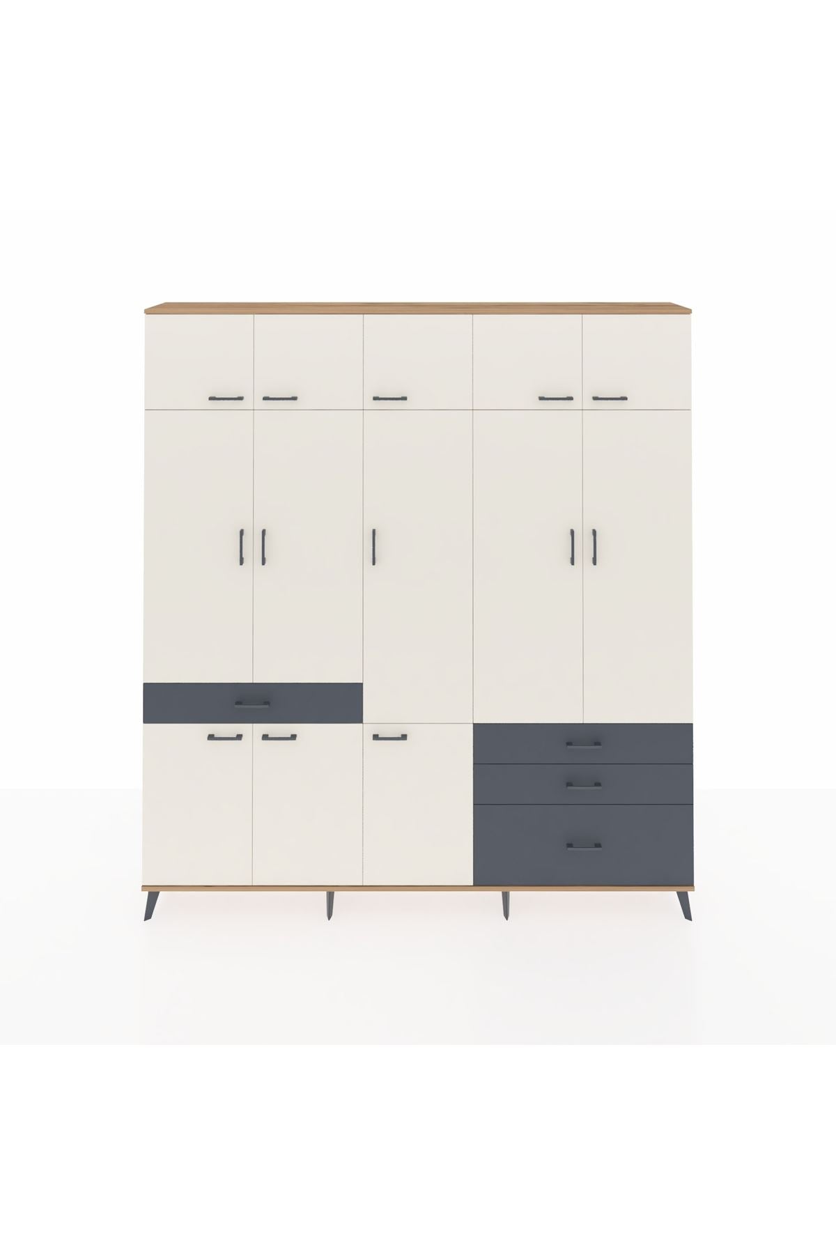 Arges Dolap 8 Raflı 4 Çekmeceli 3 Askılı 220x30x243 Çam-Aytaşı/Antrasit