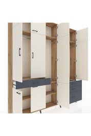 Arges Dolap 8 Raflı 4 Çekmeceli 3 Askılı 220x30x243 Çam-Aytaşı/Antrasit