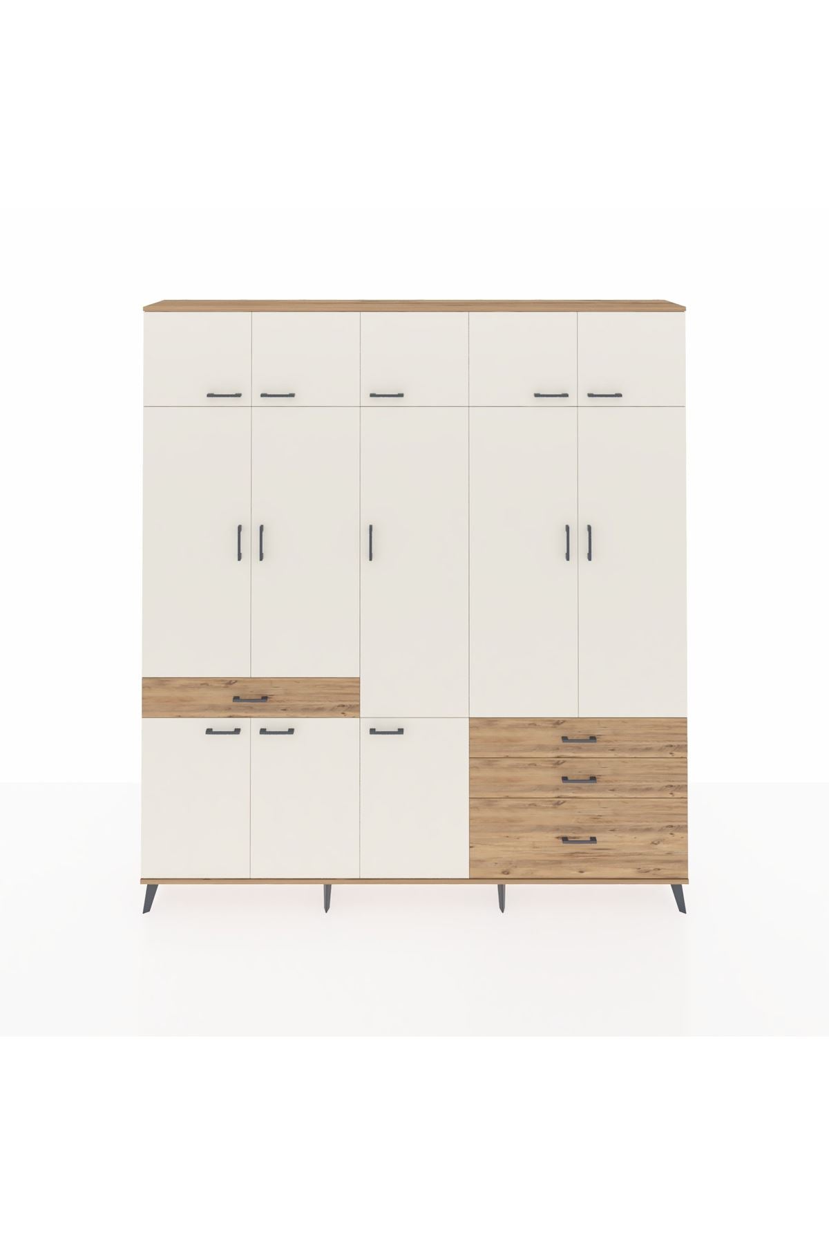 Arges Dolap 8 Raflı 4 Çekmeceli 3 Askılı 220x30x243 Çam-Aytaşı/Çam