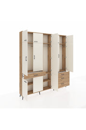 Arges Dolap 8 Raflı 4 Çekmeceli 3 Askılı 220x30x243 Çam-Aytaşı/Çam