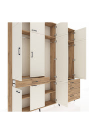 Arges Dolap 8 Raflı 4 Çekmeceli 3 Askılı 220x30x243 Çam-Aytaşı/Çam