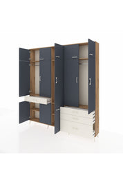 Arges Dolap 8 Raflı 4 Çekmeceli 3 Askılı 220x30x243 Çam-Antrasit/Aytaşı