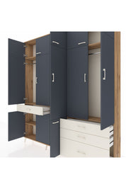 Arges Dolap 8 Raflı 4 Çekmeceli 3 Askılı 220x30x243 Çam-Antrasit/Aytaşı