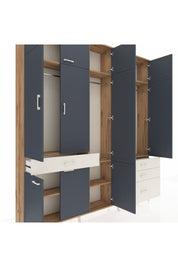 Arges Dolap 8 Raflı 4 Çekmeceli 3 Askılı 220x30x243 Çam-Antrasit/Aytaşı