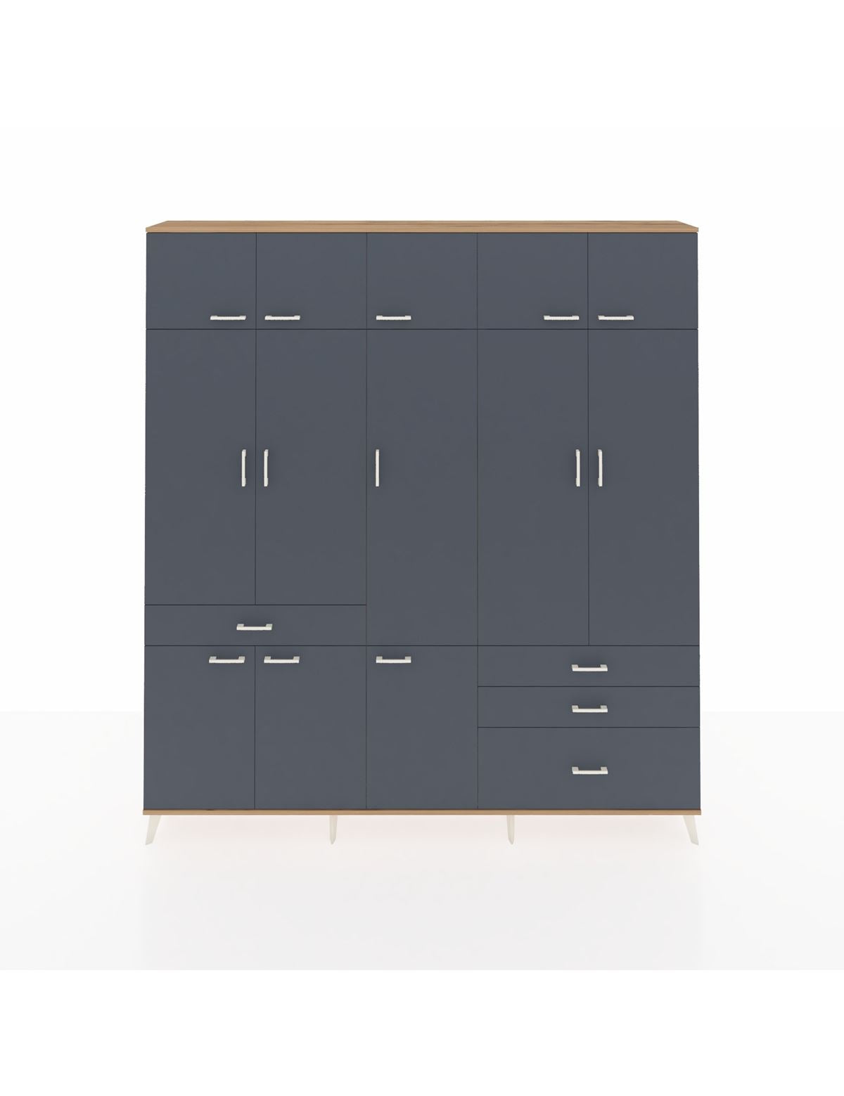 Arges Gardrop 8 Raflı 4 Çekmeceli 3 Askılı 220x30x243 Çam-Antrasit