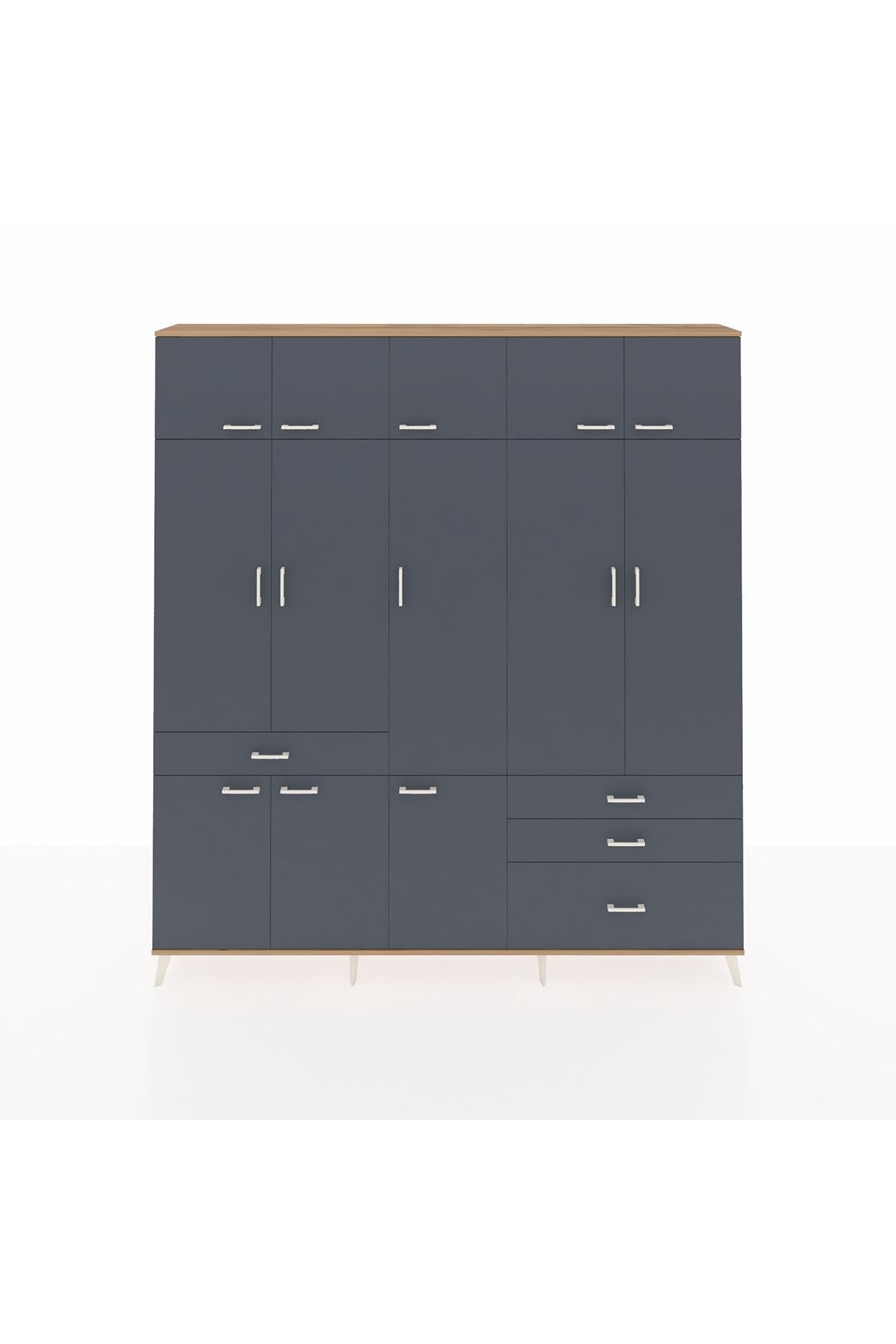 Arges Gardrop 8 Raflı 4 Çekmeceli 3 Askılı 220x30x243 Çam-Antrasit