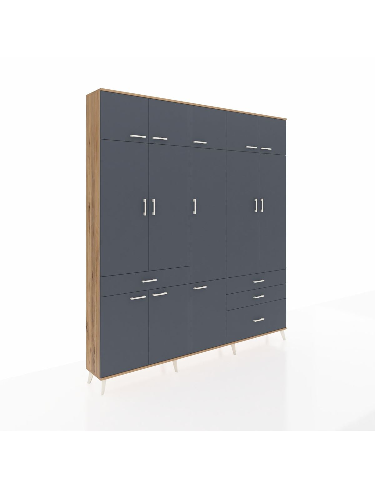 Arges Gardrop 8 Raflı 4 Çekmeceli 3 Askılı 220x30x243 Çam-Antrasit