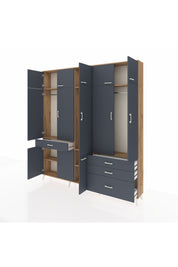 Arges Gardrop 8 Raflı 4 Çekmeceli 3 Askılı 220x30x243 Çam-Antrasit