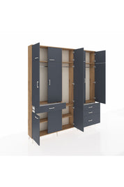 Arges Gardrop 8 Raflı 4 Çekmeceli 3 Askılı 220x30x243 Çam-Antrasit