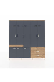 Arges Dolap 8 Raflı 4 Çekmeceli 3 Askılı 220x30x243 Çam-Antrasit/Çam