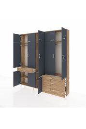 Arges Dolap 8 Raflı 4 Çekmeceli 3 Askılı 220x30x243 Çam-Antrasit/Çam