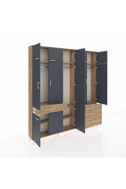 Arges Dolap 8 Raflı 4 Çekmeceli 3 Askılı 220x30x243 Çam-Antrasit/Çam