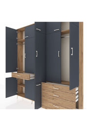 Arges Dolap 8 Raflı 4 Çekmeceli 3 Askılı 220x30x243 Çam-Antrasit/Çam