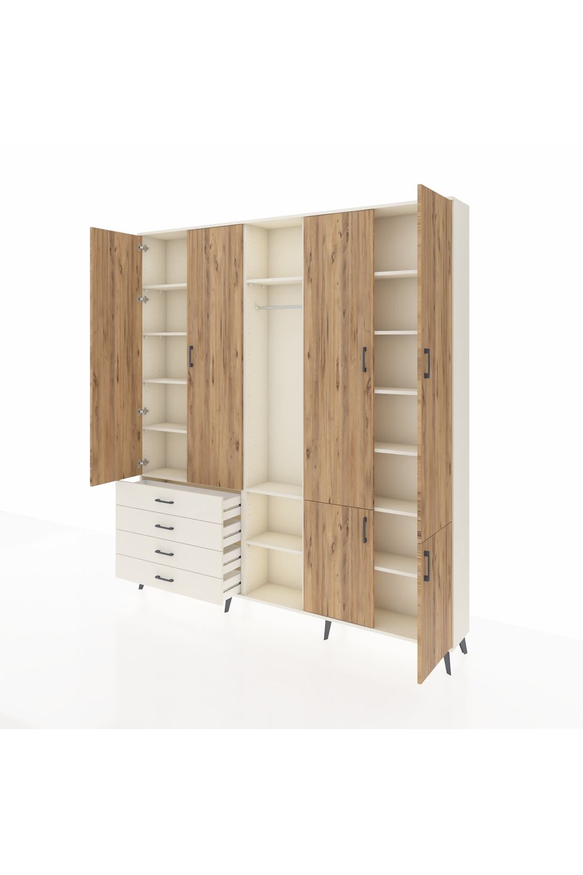 Arges Dolap 14 Raflı 4 Çekmeceli Tek Askılı 220x30x243 Aytaşı-Çam/Aytaşı