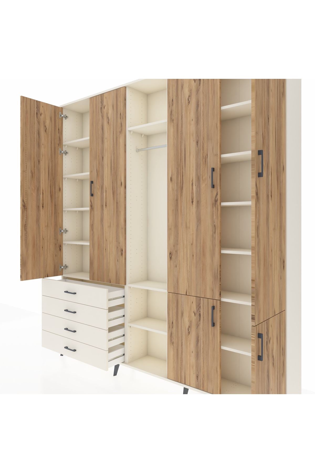 Arges Dolap 14 Raflı 4 Çekmeceli Tek Askılı 220x30x243 Aytaşı-Çam/Aytaşı