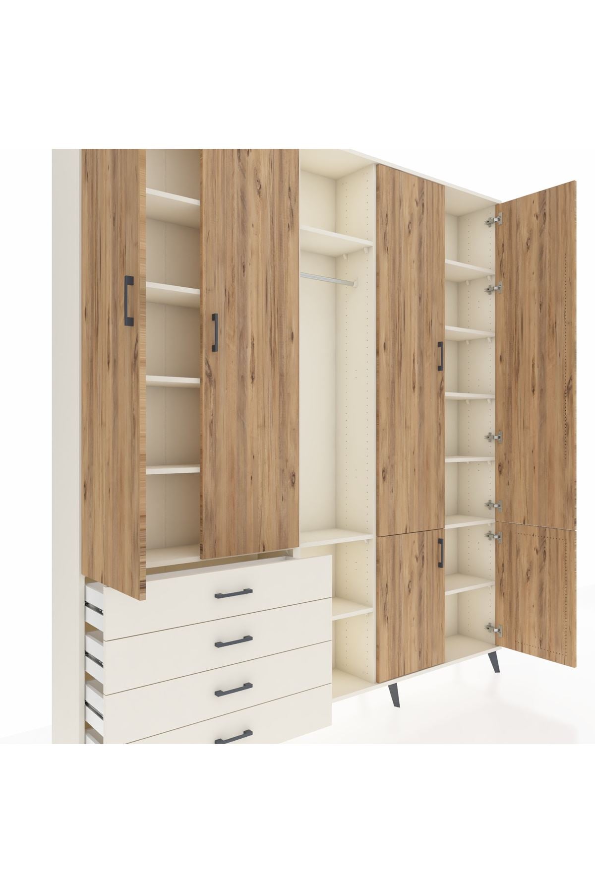 Arges Dolap 14 Raflı 4 Çekmeceli Tek Askılı 220x30x243 Aytaşı-Çam/Aytaşı