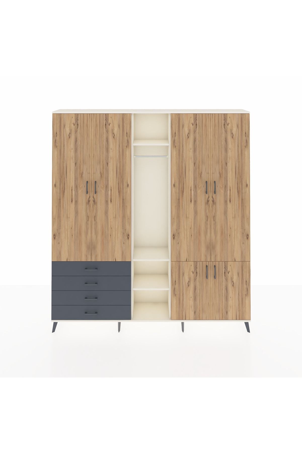 Arges Dolap 14 Raflı 4 Çekmeceli Tek Askılı 220x30x243 Aytaşı-Çam/Antrasit