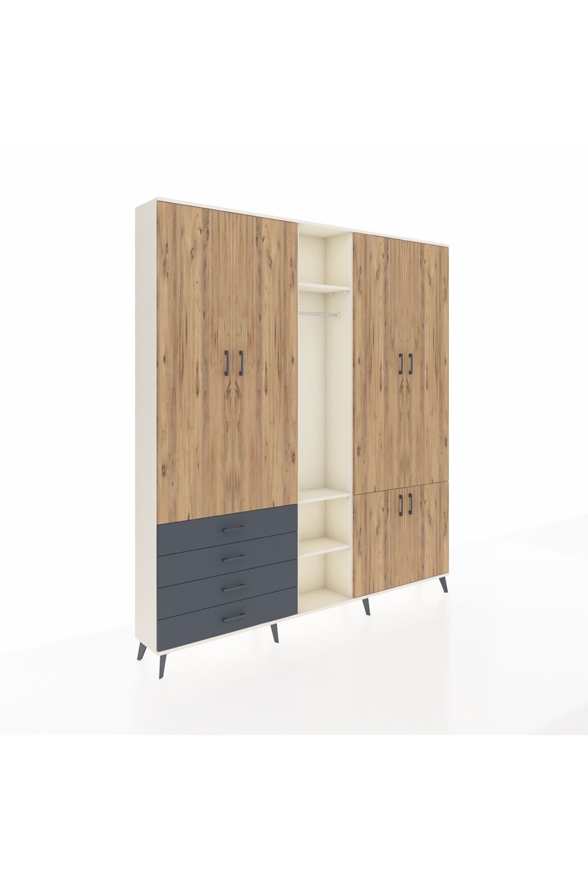 Arges Dolap 14 Raflı 4 Çekmeceli Tek Askılı 220x30x243 Aytaşı-Çam/Antrasit