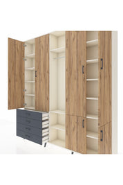 Arges Dolap 14 Raflı 4 Çekmeceli Tek Askılı 220x30x243 Aytaşı-Çam/Antrasit