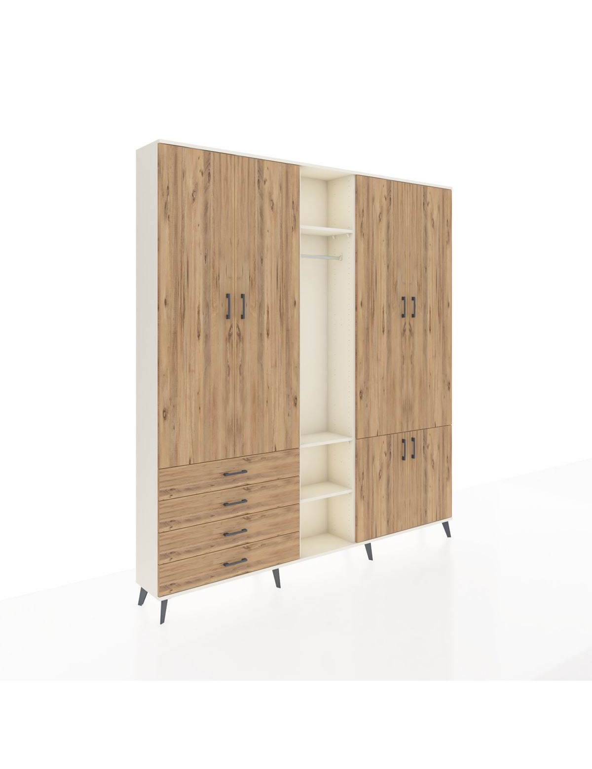 Arges Gardrop 14 Raflı 4 Çekmeceli Tek Askılı 220x30x243 Aytaşı-Çam