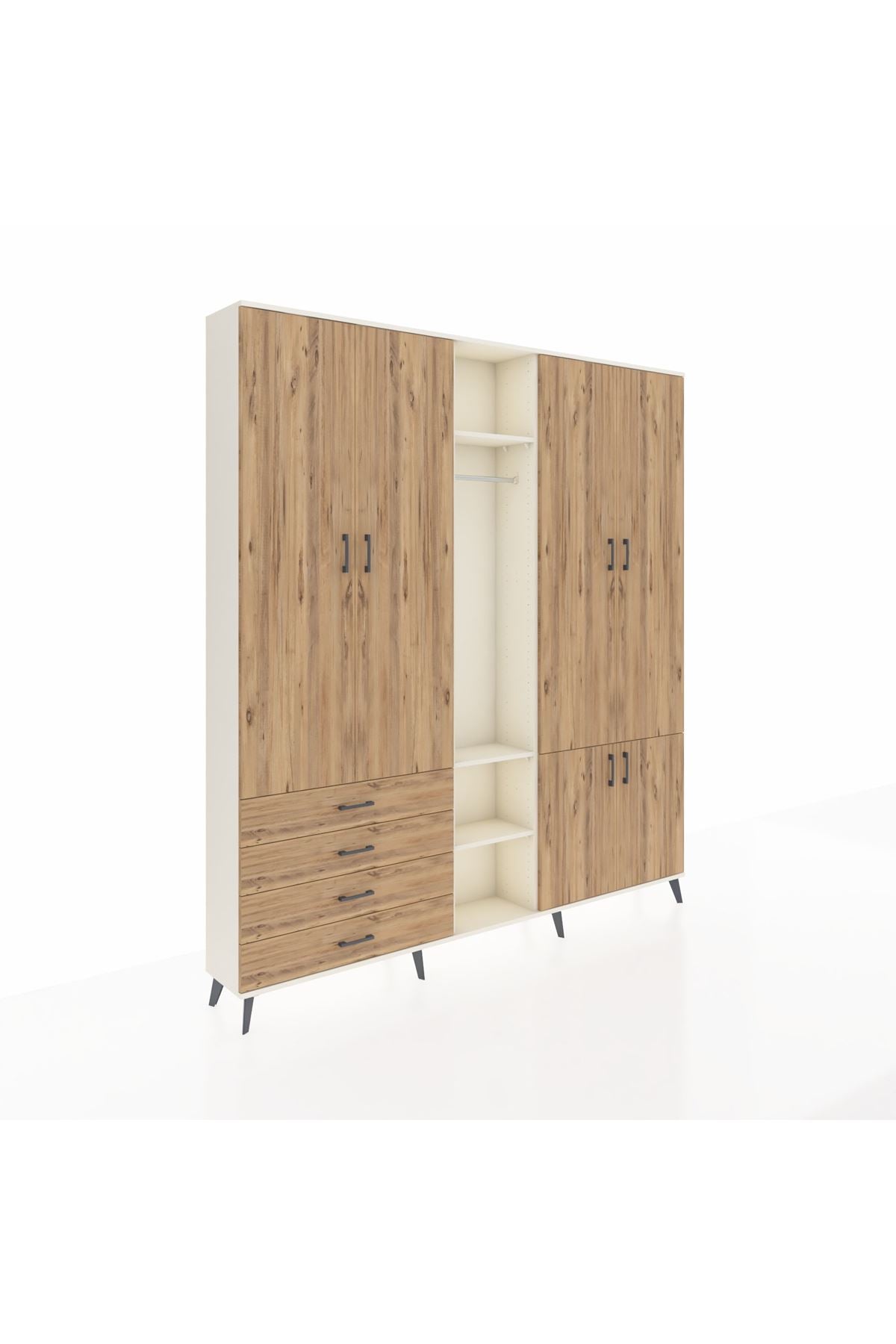 Arges Gardrop 14 Raflı 4 Çekmeceli Tek Askılı 220x30x243 Aytaşı-Çam