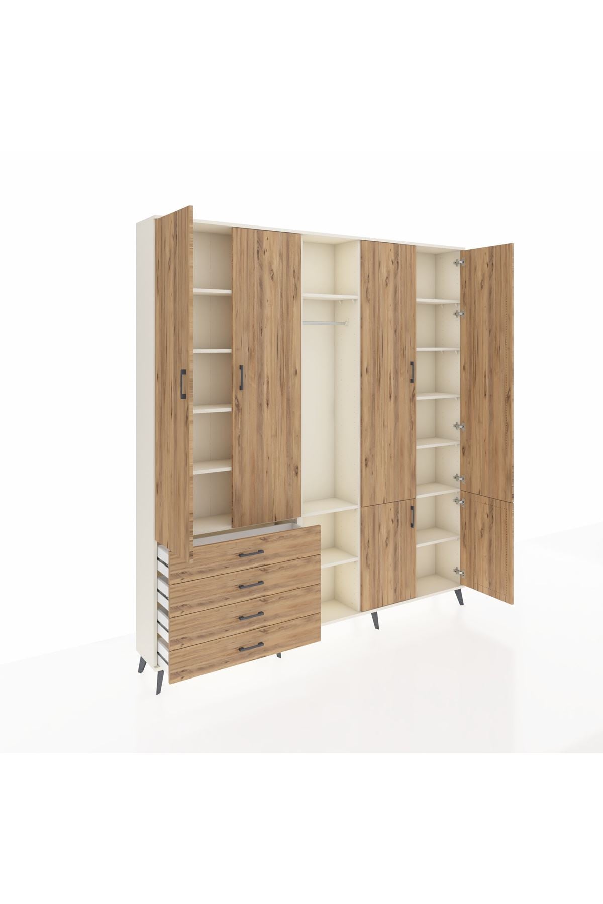 Arges Gardrop 14 Raflı 4 Çekmeceli Tek Askılı 220x30x243 Aytaşı-Çam