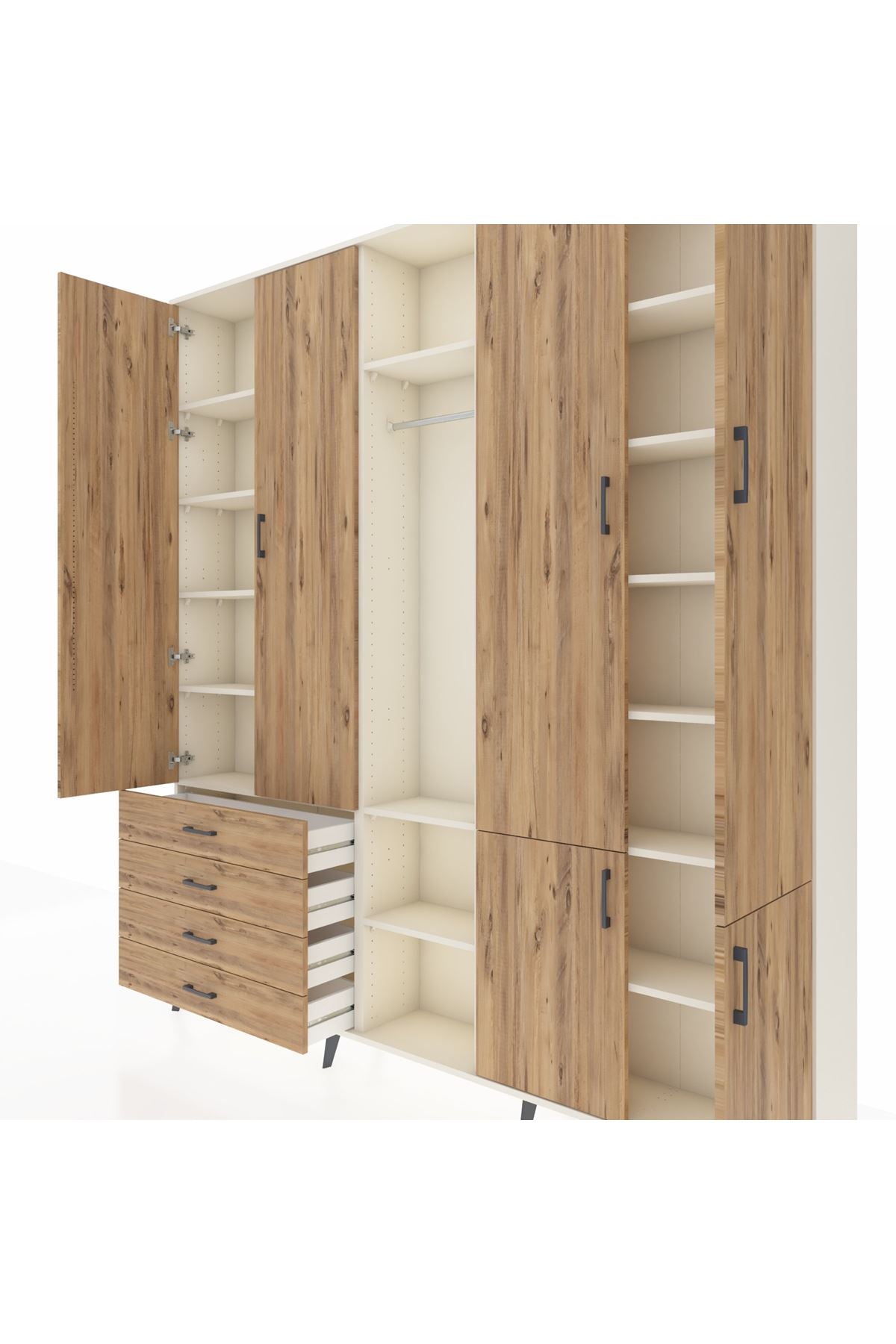 Arges Gardrop 14 Raflı 4 Çekmeceli Tek Askılı 220x30x243 Aytaşı-Çam