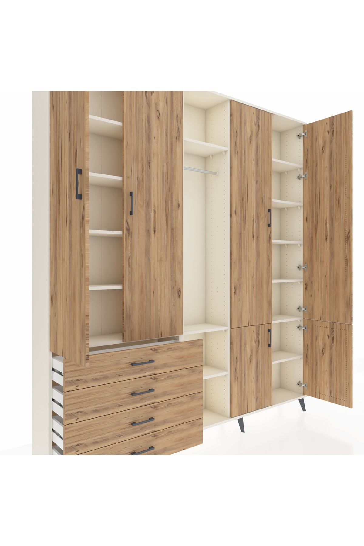 Arges Gardrop 14 Raflı 4 Çekmeceli Tek Askılı 220x30x243 Aytaşı-Çam