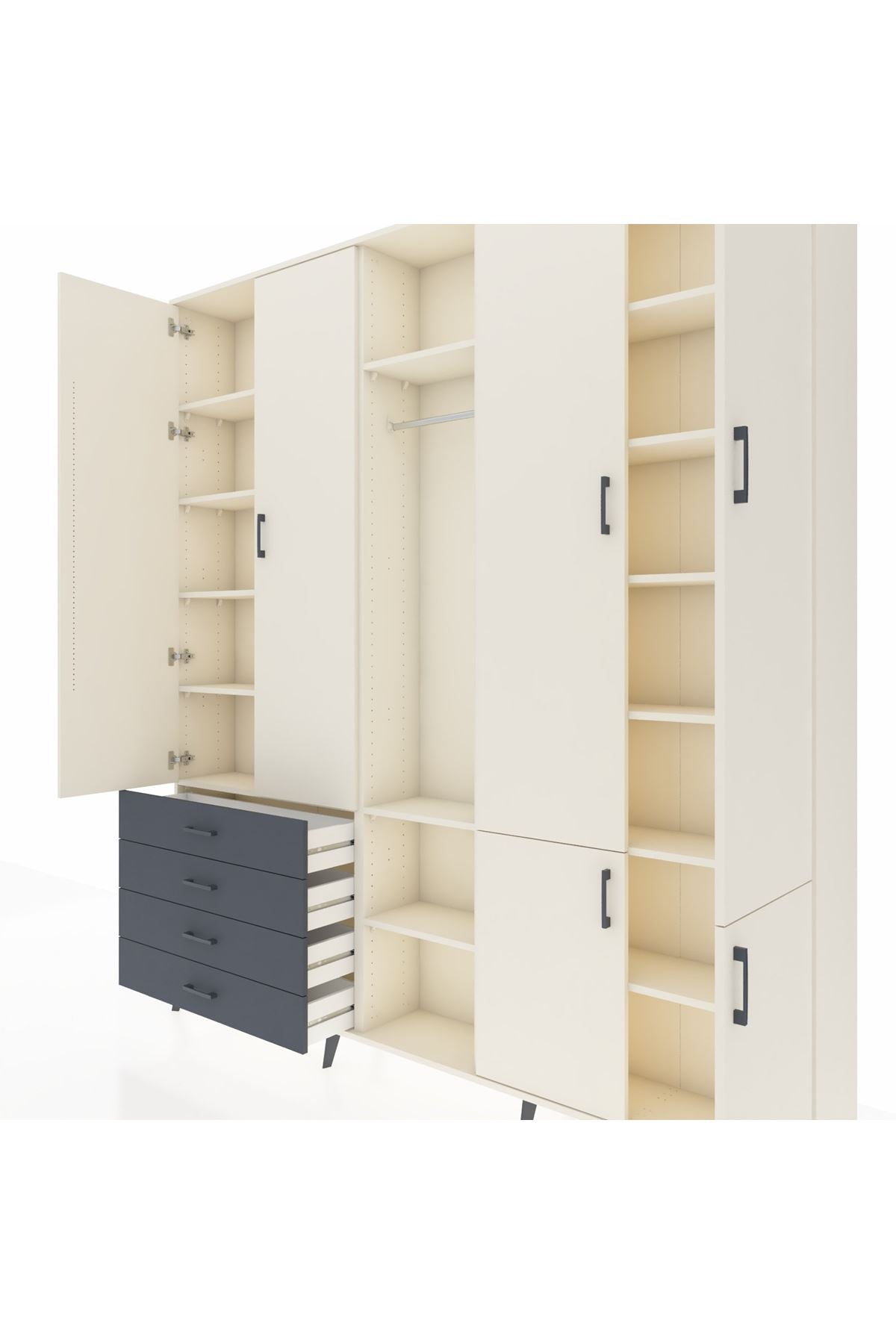 Arges Dolap 14 Raflı 4 Çekmeceli Tek Askılı 220x30x243 Aytaşı-Aytaşı/Antrasit
