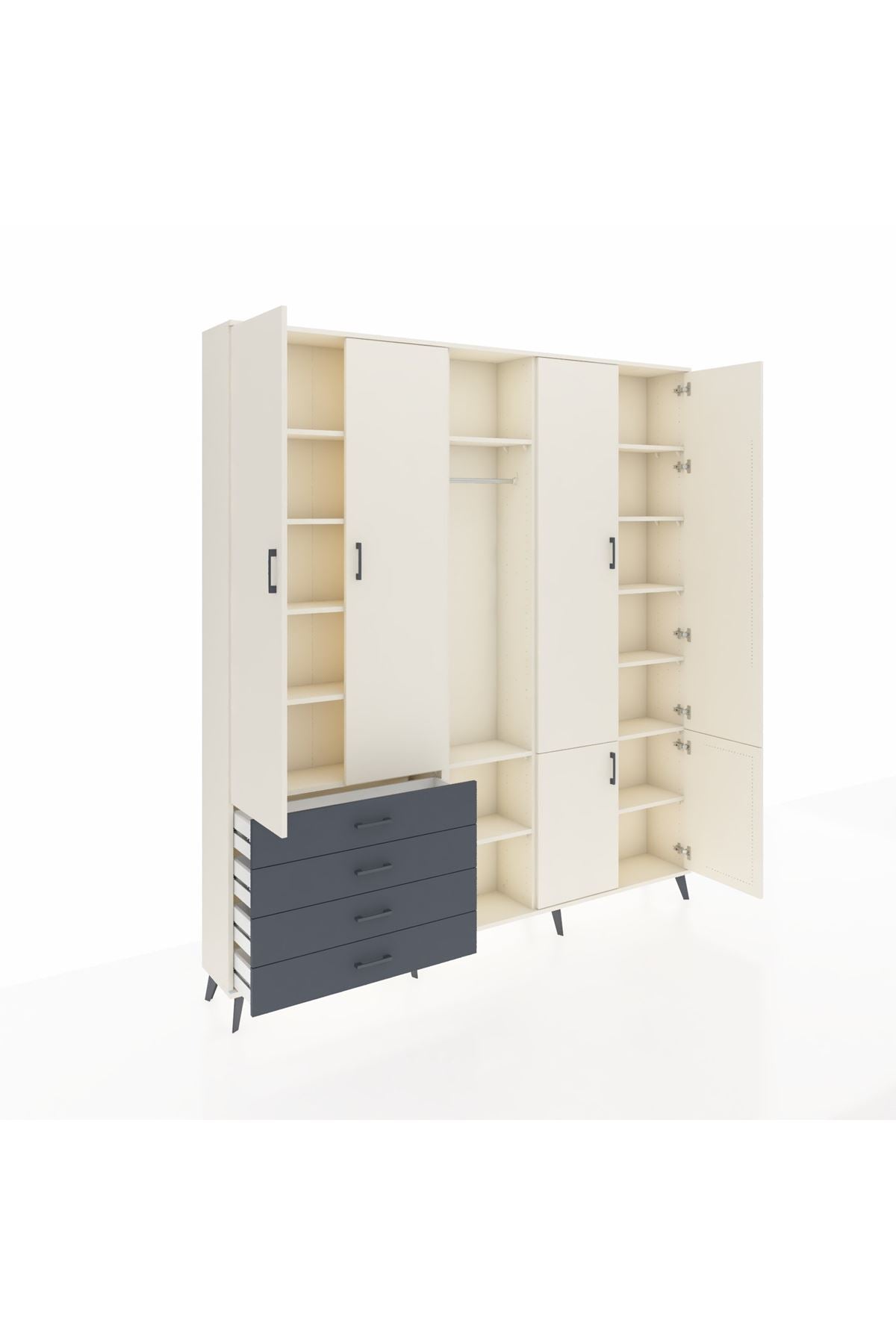 Arges Dolap 14 Raflı 4 Çekmeceli Tek Askılı 220x30x243 Aytaşı-Aytaşı/Antrasit