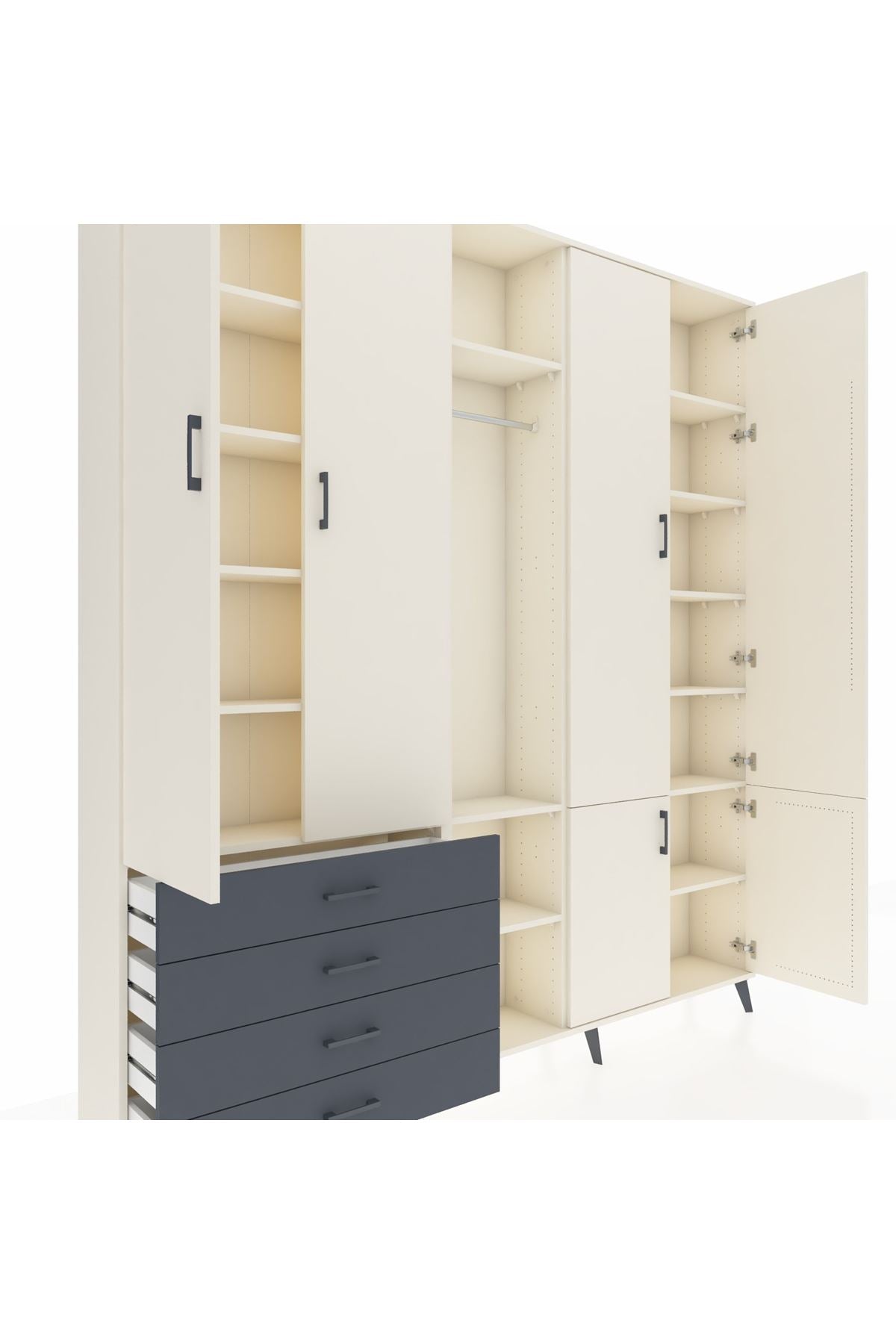 Arges Dolap 14 Raflı 4 Çekmeceli Tek Askılı 220x30x243 Aytaşı-Aytaşı/Antrasit