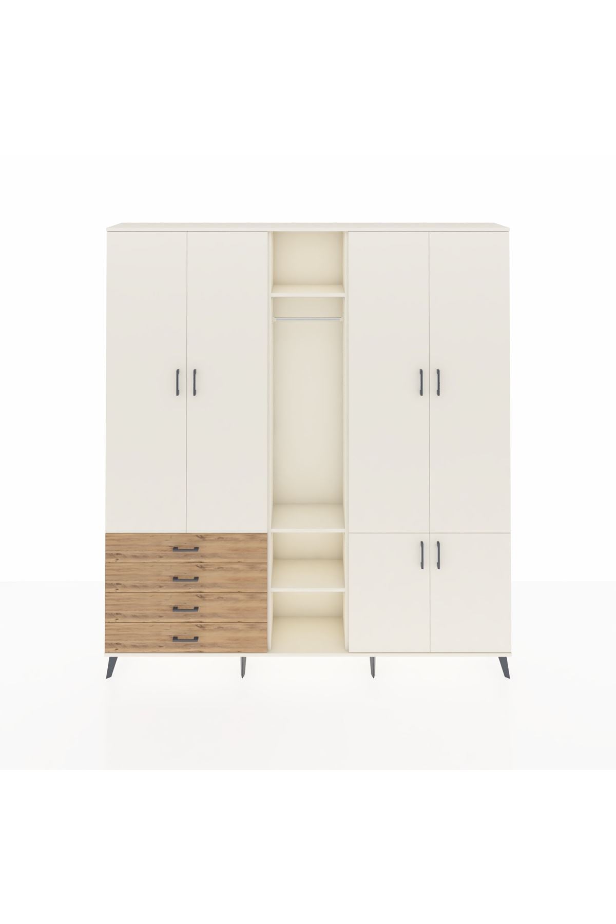 Arges Dolap 14 Raflı 4 Çekmeceli Tek Askılı 220x30x243 Aytaşı-Aytaşı/Çam