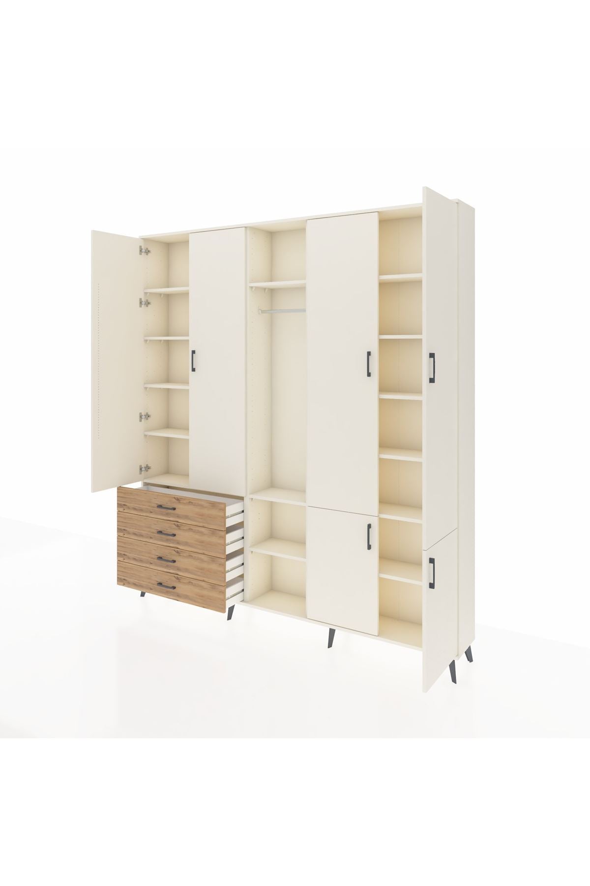 Arges Dolap 14 Raflı 4 Çekmeceli Tek Askılı 220x30x243 Aytaşı-Aytaşı/Çam