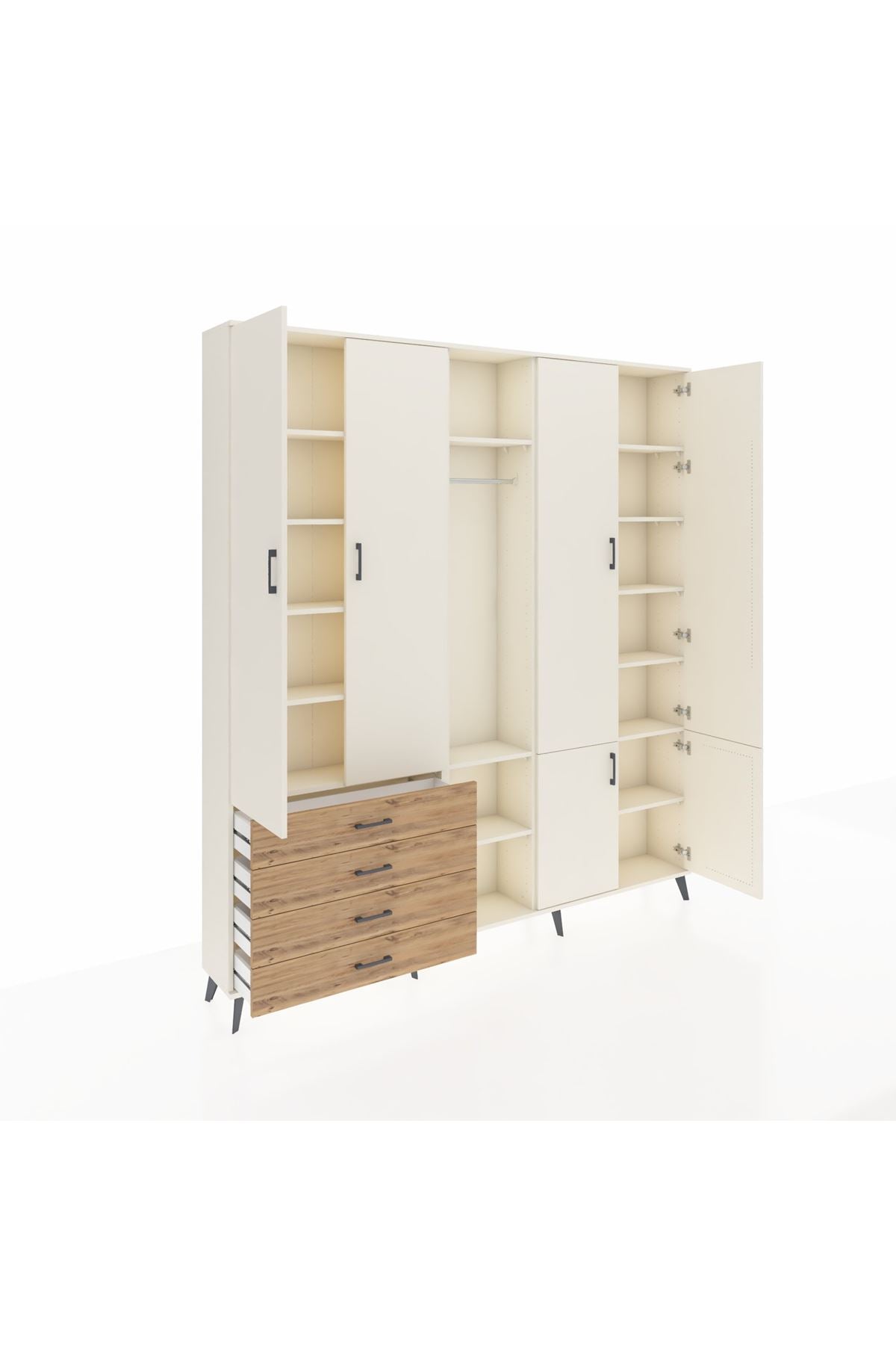 Arges Dolap 14 Raflı 4 Çekmeceli Tek Askılı 220x30x243 Aytaşı-Aytaşı/Çam