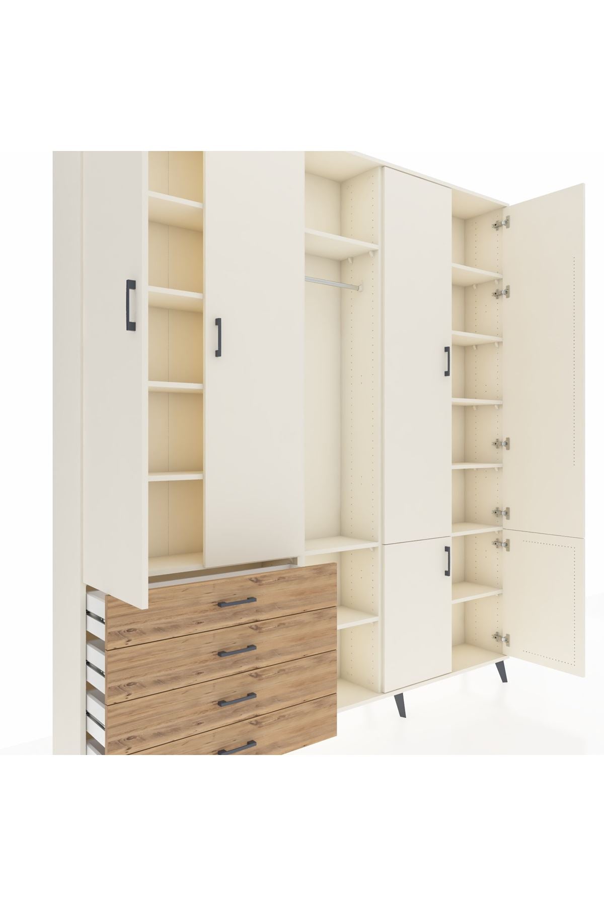 Arges Dolap 14 Raflı 4 Çekmeceli Tek Askılı 220x30x243 Aytaşı-Aytaşı/Çam